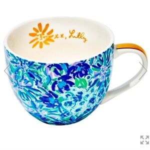 New Lilly Pulitzer High Maintenance watercolor blue mugs with gold accents